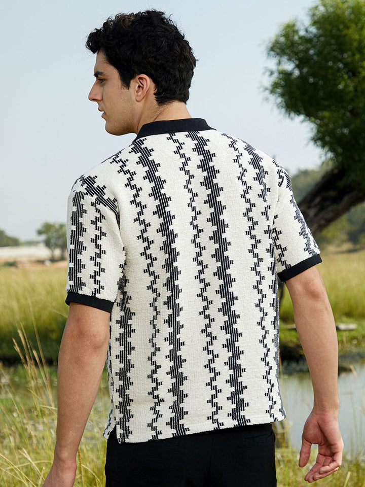 Campus Sutra Men Striped Polo Collar Cotton T-shirt