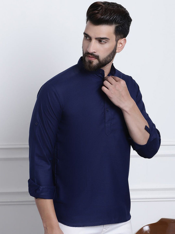 SOJANYA Band Collar Roll-Up Lengan Cotton Straight Kurta