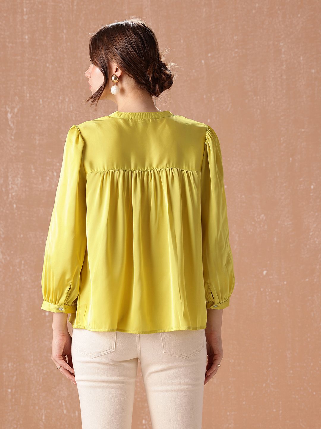 all about you Band Collar Gathers Semiformal Shirt