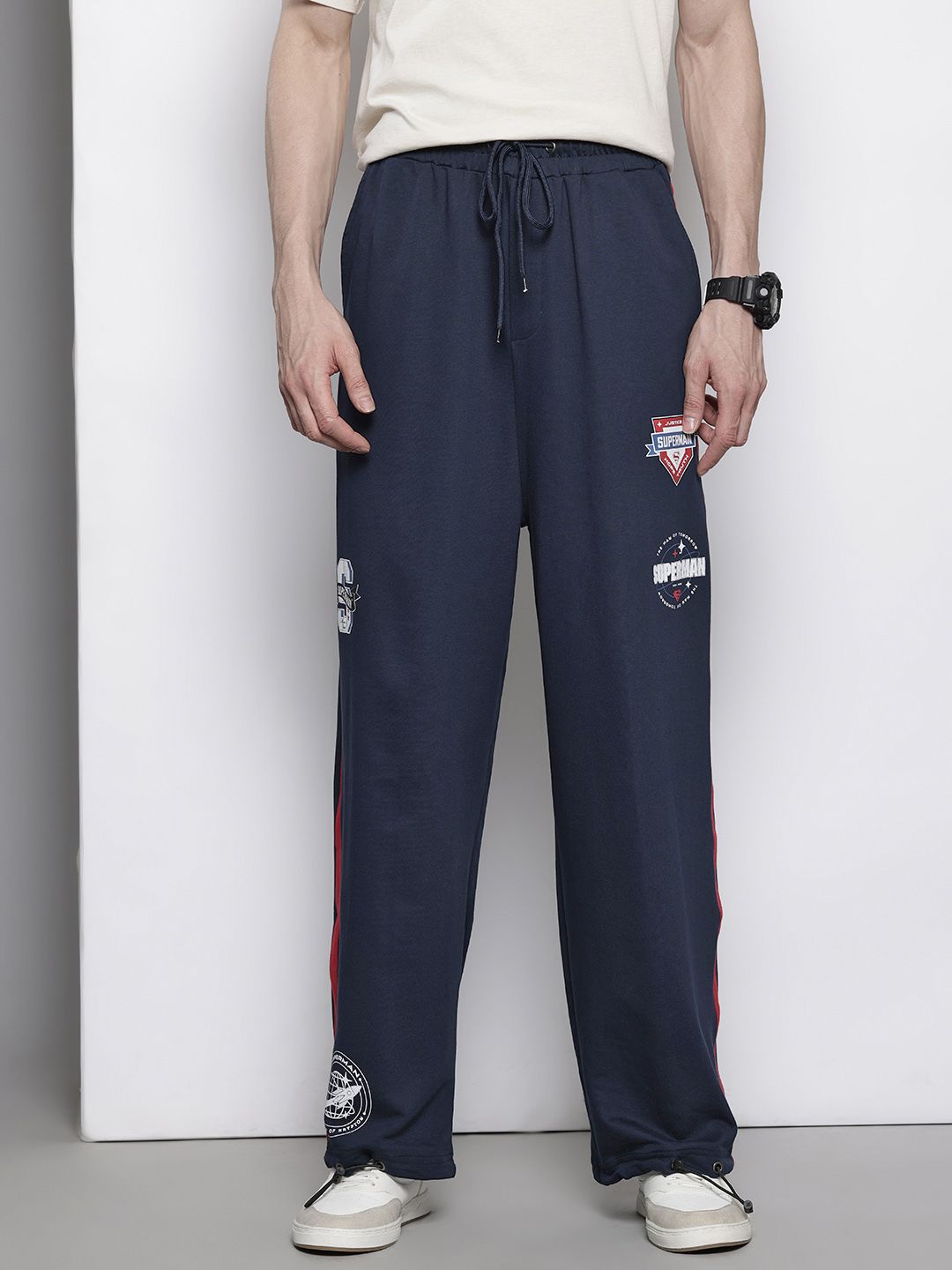 The Indian Garage Co Men Superhero Print Mid Rise Loose Fit Track Pants