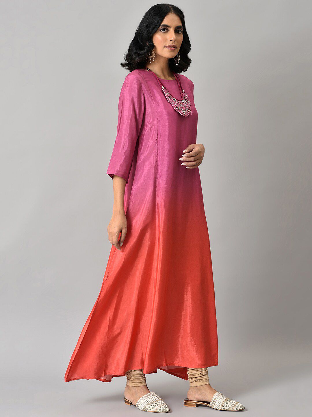 W Purple & Orange Tie and Dye Dyed Ethnic Maxi Dress