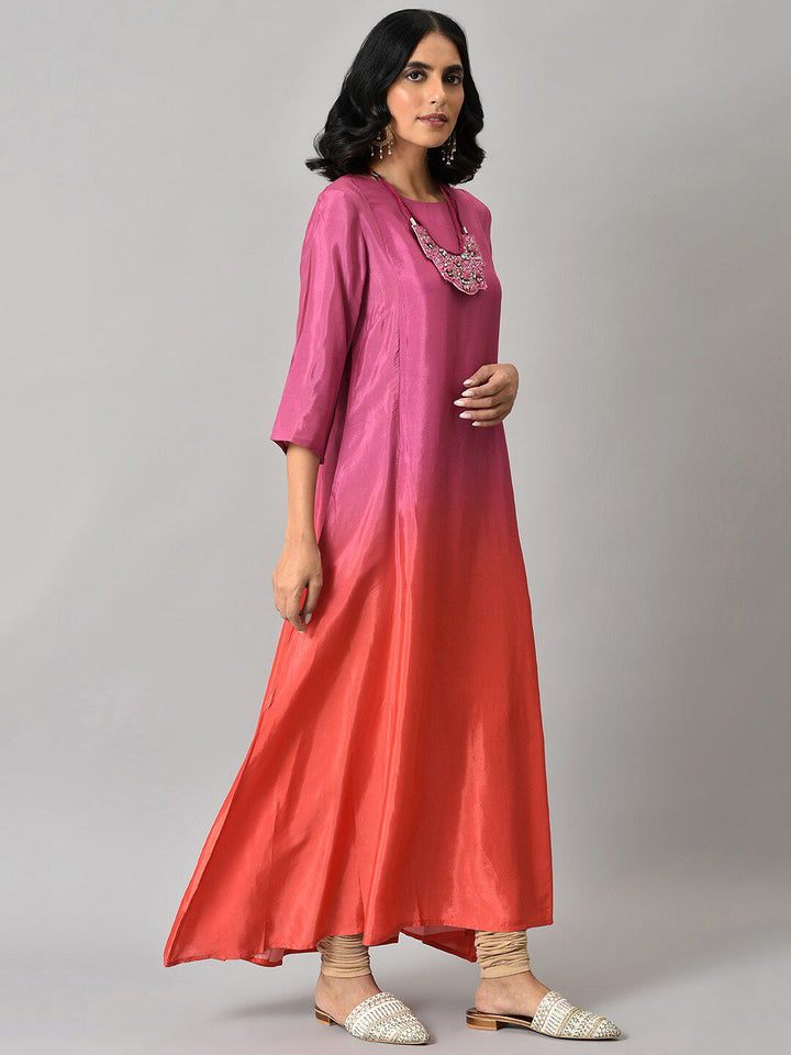 W Purple & Orange Tie and Dye Dyed Ethnic Maxi Dress