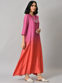 W Purple & Orange Tie and Dye Dyed Ethnic Maxi Dress