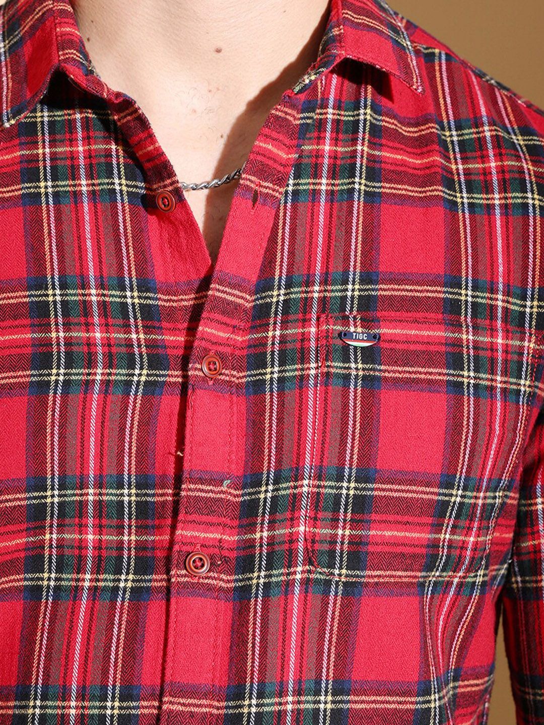 The Indian Garage Co Slim Fit Tartan Checked Pure Cotton Casual Shirt