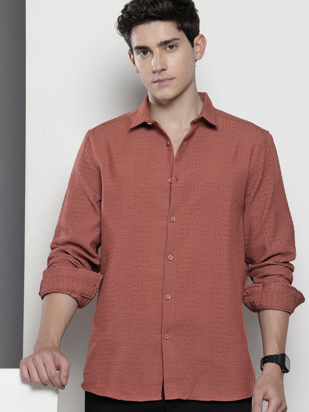 The Indian Garage Co Self Design Opaque Casual Shirt