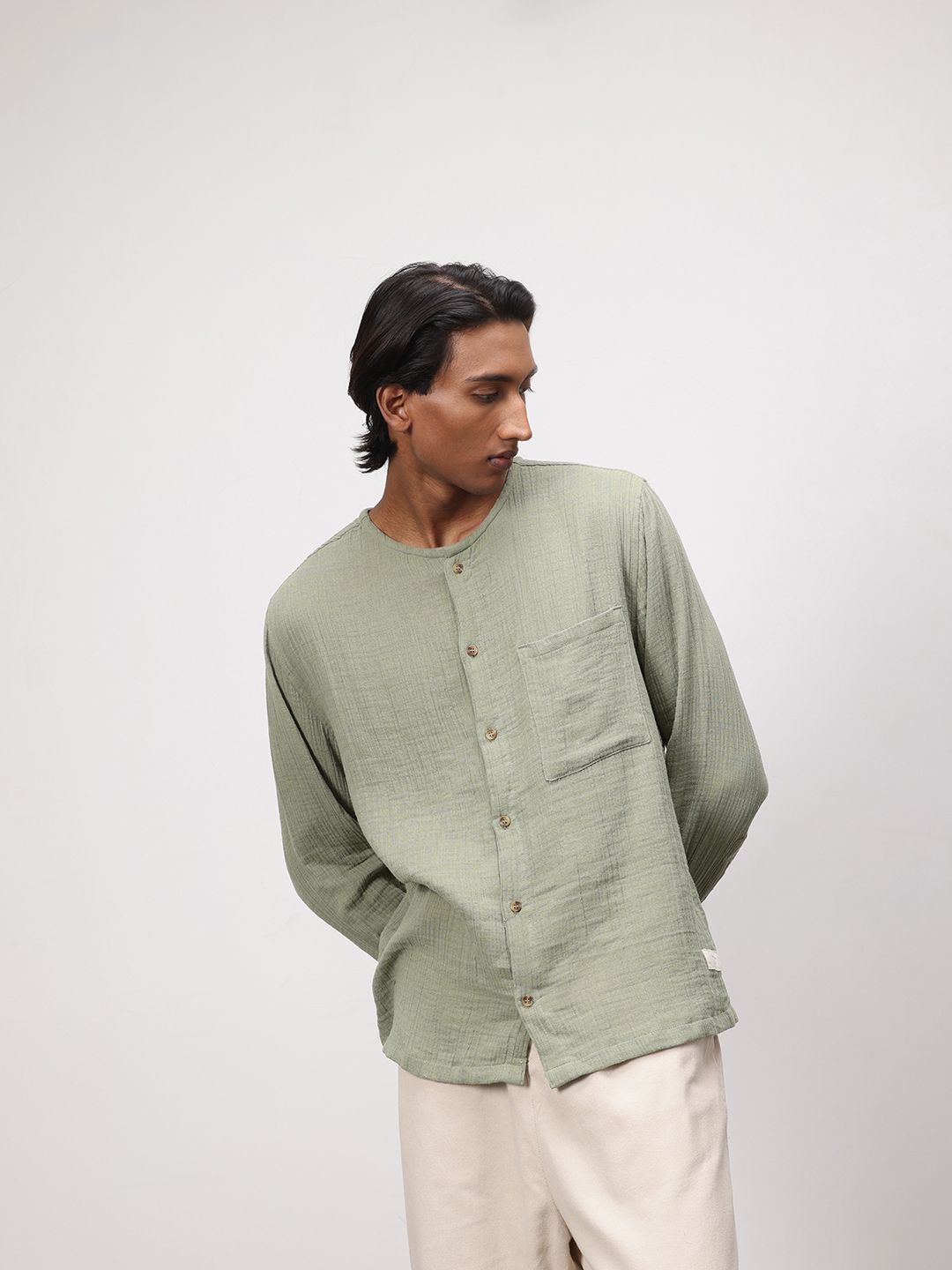 ether Zen Pure Cotton Crinkled Relaxed Shirt