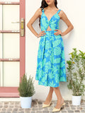 DressBerry Paradise Ready Tropical Printed Shoulder Straps Cut-Out Midi Dress