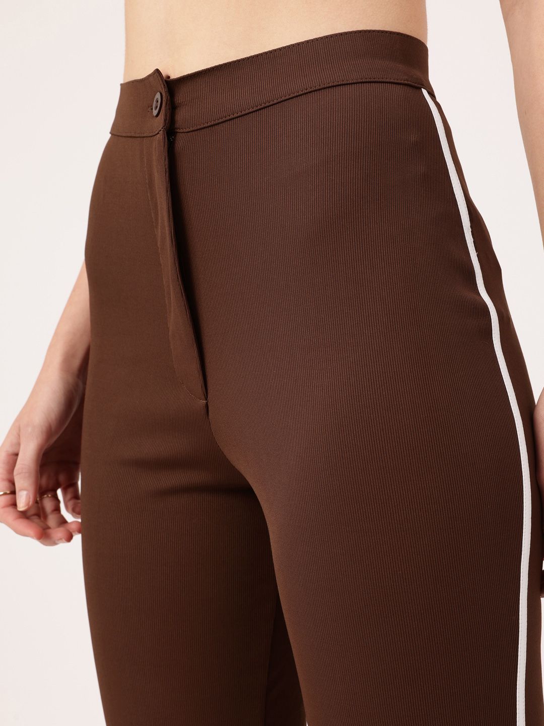 DressBerry Women Subculture Swag Ribbed High-Rise Sided Slits Trousers