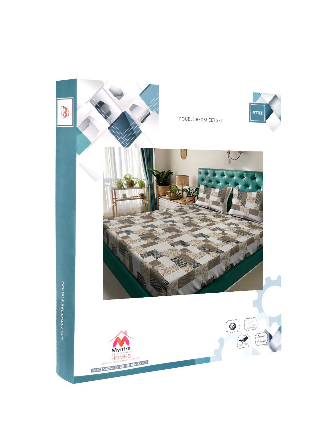 Myntra Elegant Homes Multicoloured Geometric 400 TC King Bedsheet with 2 Pillow Covers