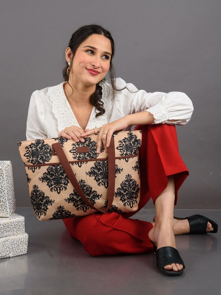 ZOUK Beige Embellished Sustainable Tote Bag