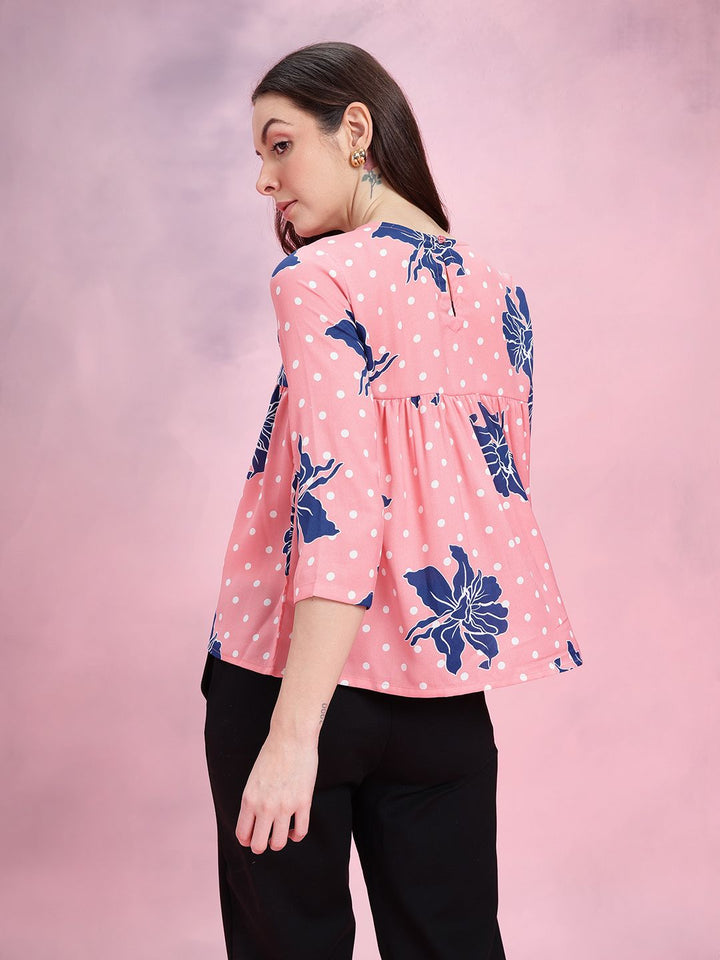 DressBerry Floral Print Boat Neck Gathered Detail Empire Top