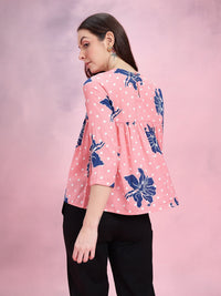 DressBerry Floral Print Boat Neck Gathered Detail Empire Top