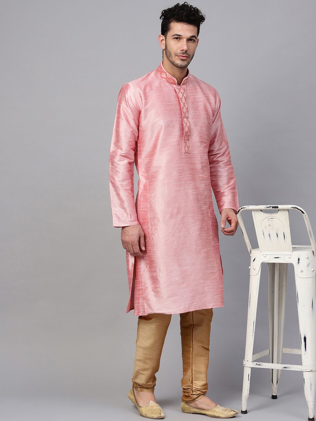 SOJANYA Men Pink Solid Kurta Lurus