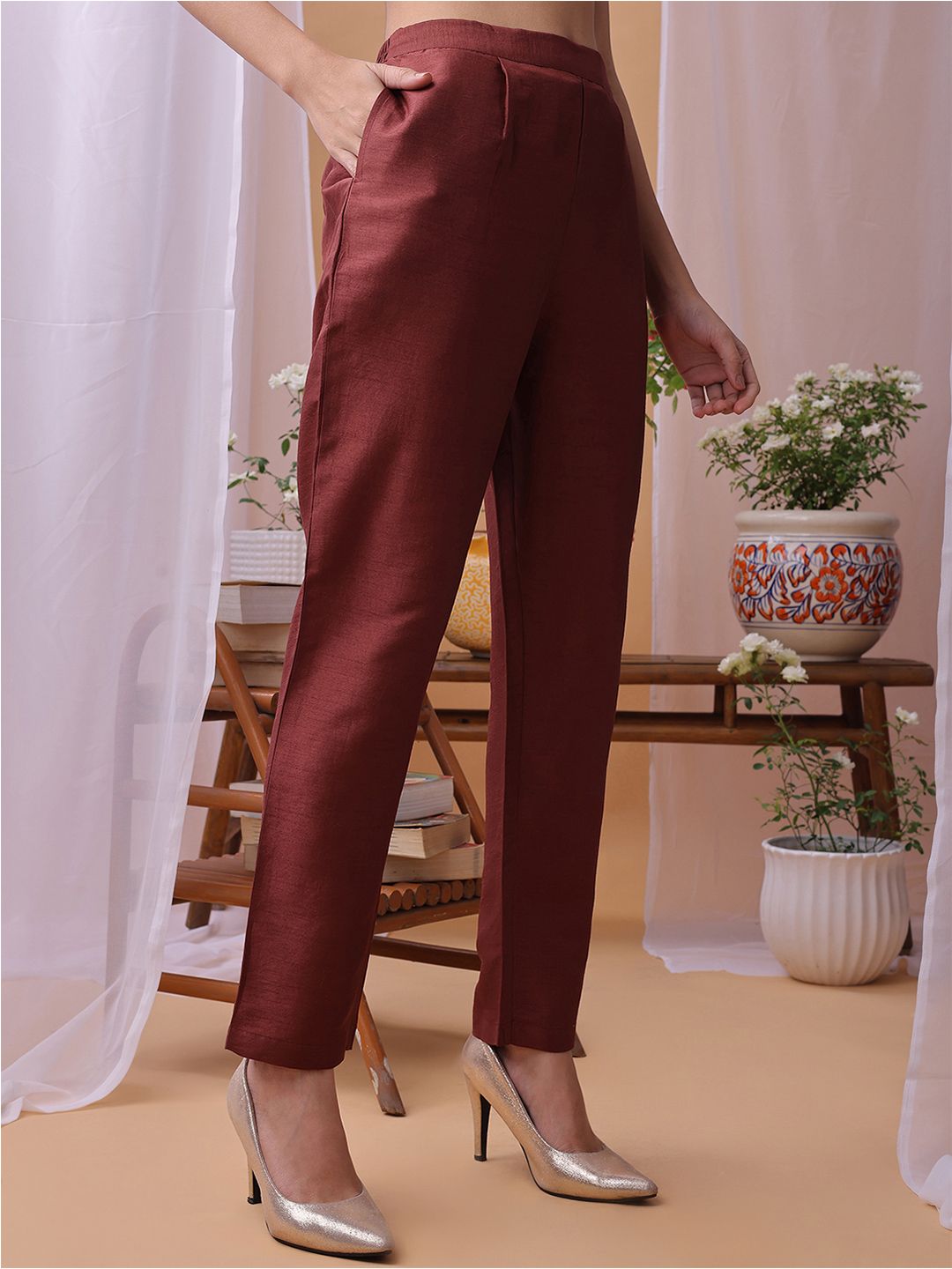 KALINI Yoke Design Sequinned Straight Kurta With Trousers And Dupatta