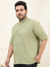 SOJANYA PLUS Size Men Green Solid Pastels Pure Cotton Kurta