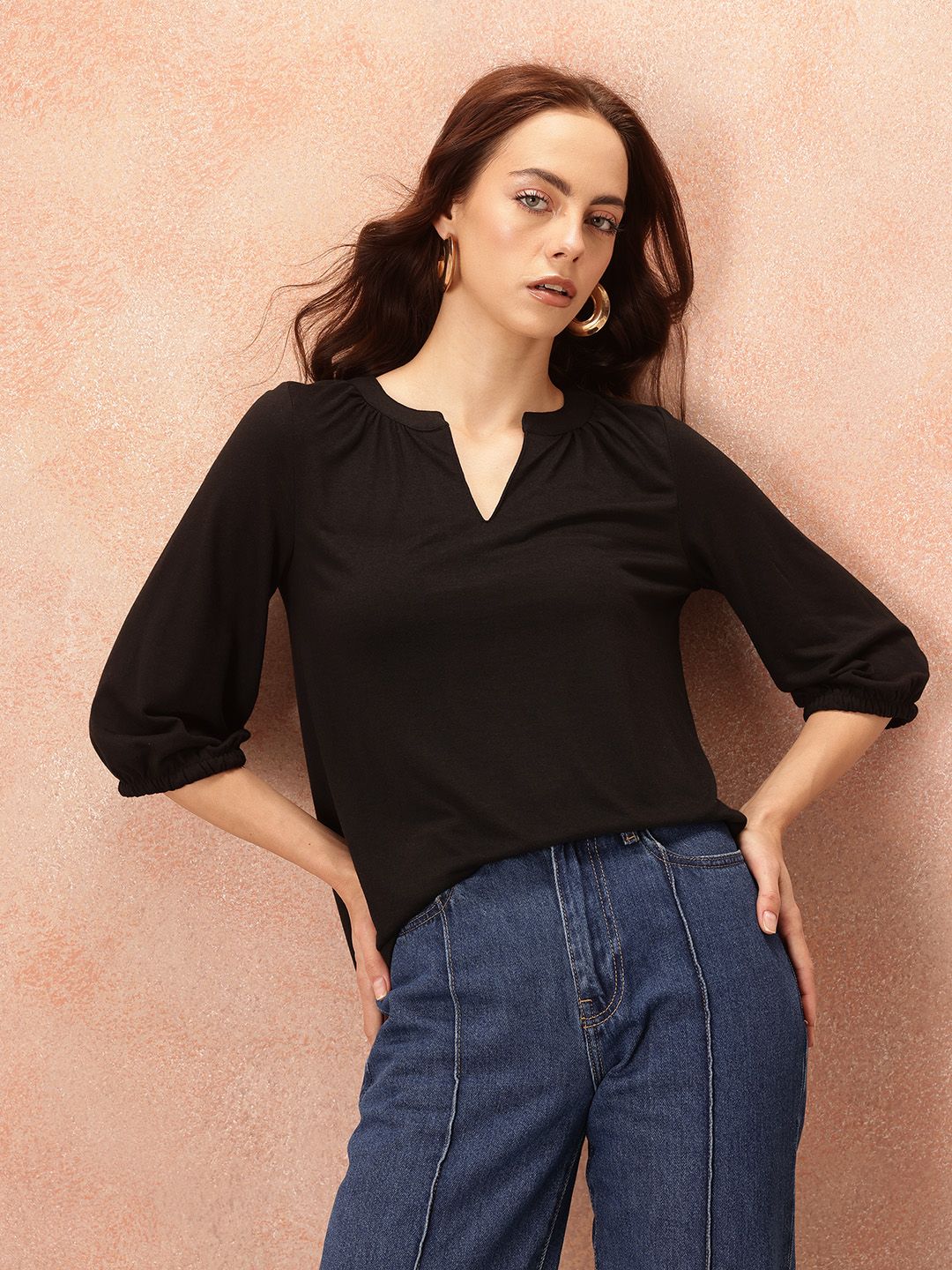all about you Mandarin Collar Puff Sleeve Top