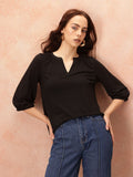 all about you Mandarin Collar Puff Sleeve Top