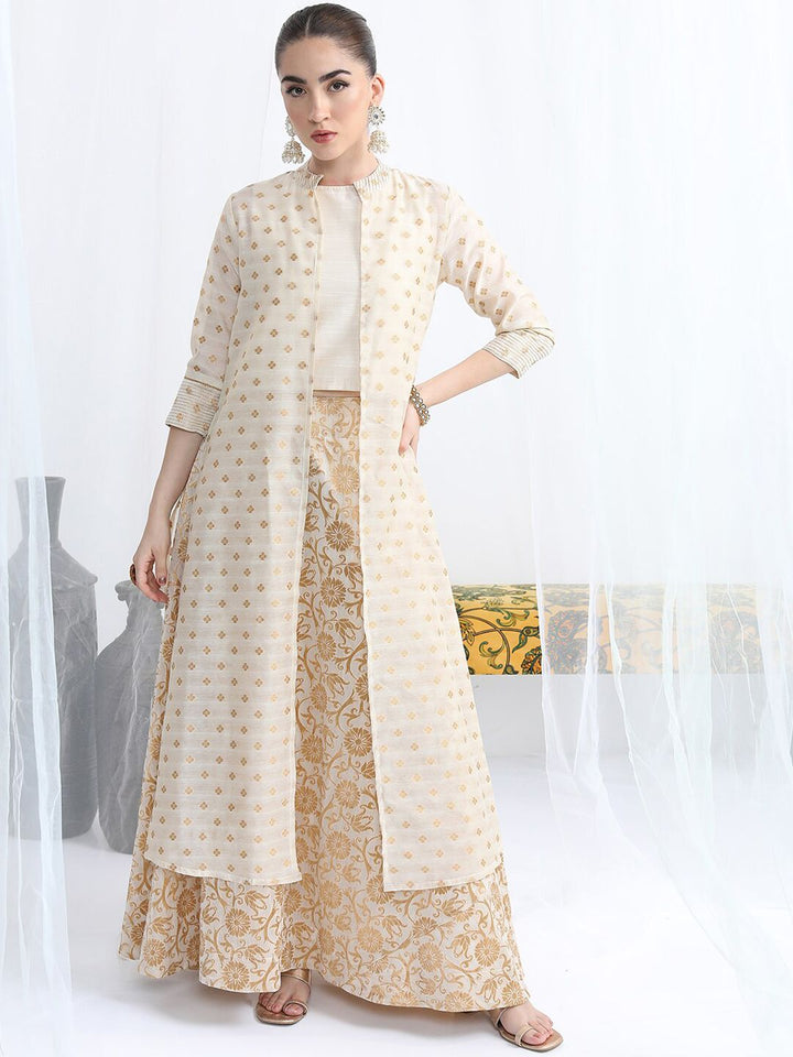 Vishudh Ethnic Motifs Woven Design Top & Skirt With A-Line Jacket