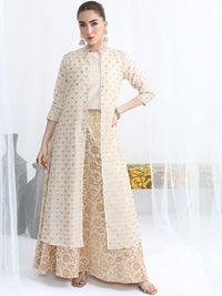 Vishudh Ethnic Motifs Woven Design Top & Skirt With A-Line Jacket