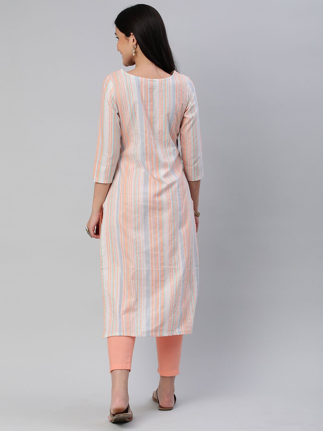 KALINI Women Striped Pure Cotton Kurta With Trousers