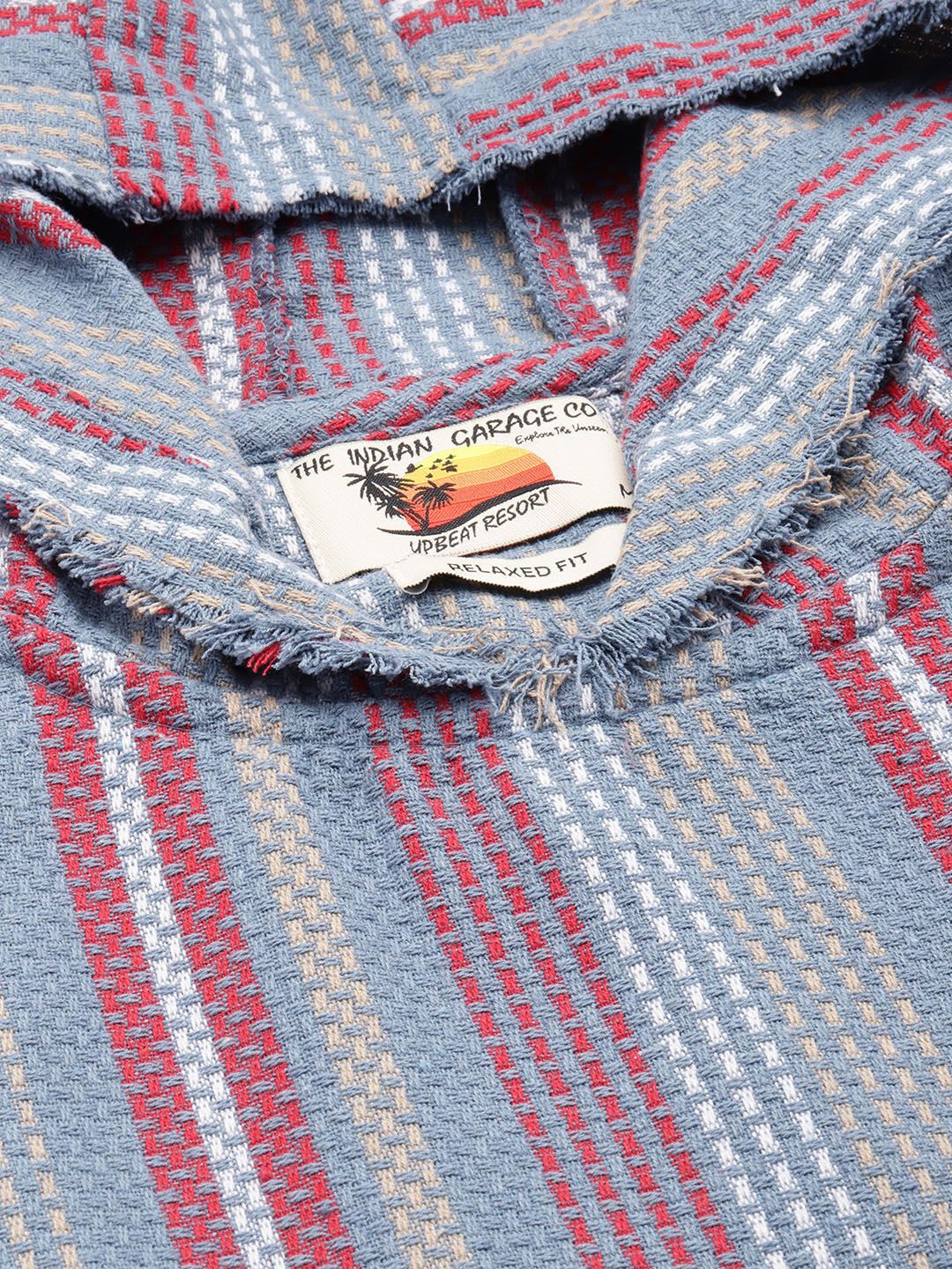 The Indian Garage Co Self Striped Hooded Pure Cotton Sweatshirt