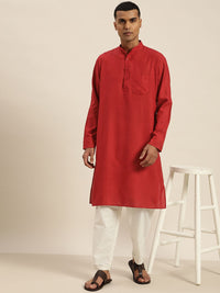 SOJANYA Red Mandarin Collar Kurta