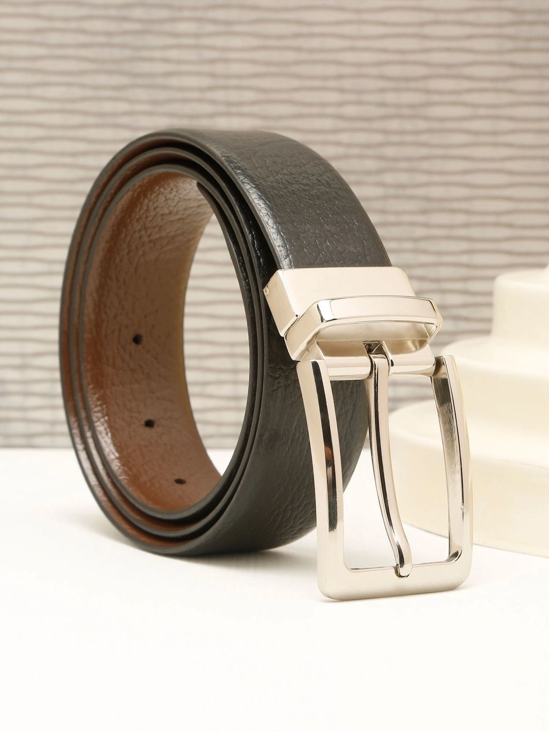 Teakwood Leathers Men Textured Leather Reversible Belt