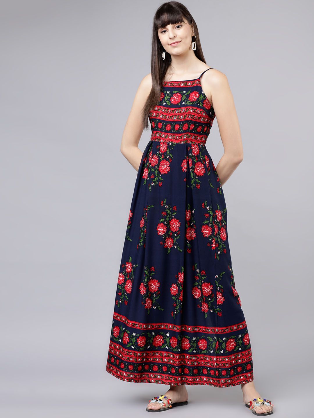Tokyo Talkies Navy Blue Floral Print Maxi Dress