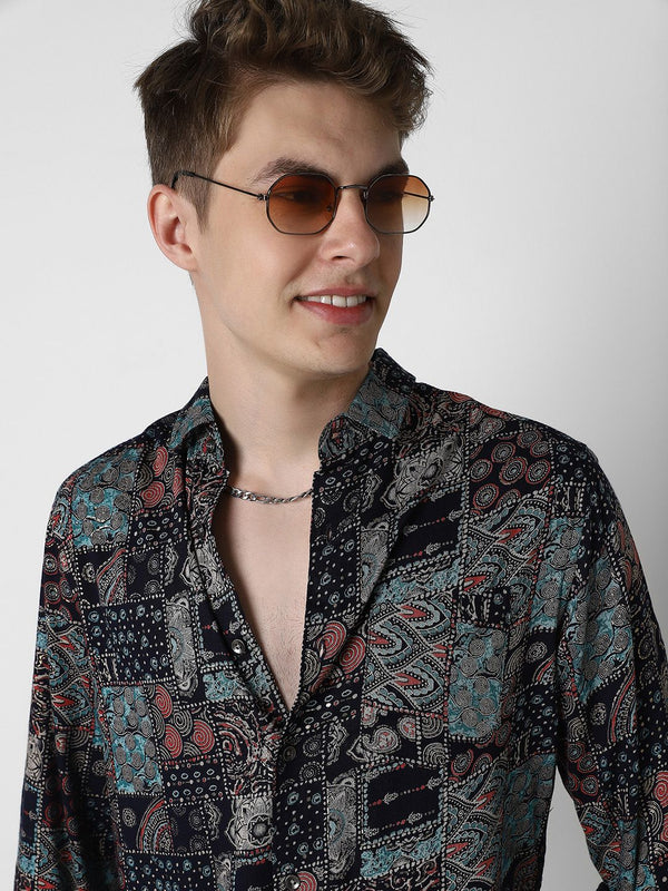 VASTRADO Men Classic Slim Fit Ethnic Motifs Printed Casual Shirt