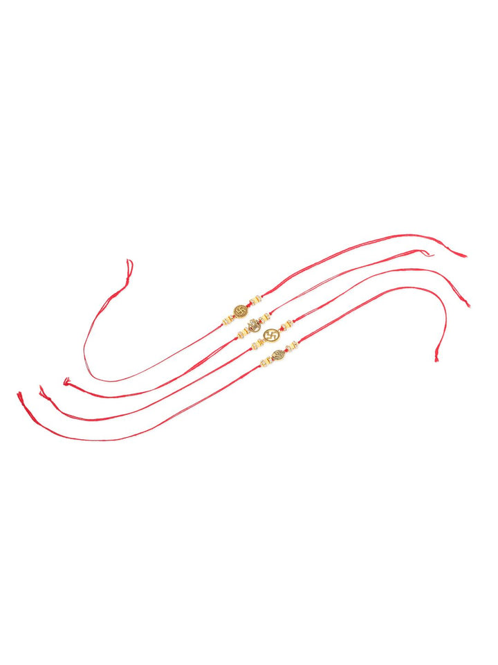 NVR Unisex Set of 4 Artificial Stones Swastik Thread Rakhi with Roli Chawal Chandan Mishri