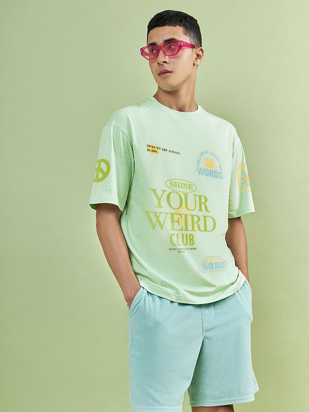Bewakoof Men Typography Printed Round Neck Pure Cotton Oversized T-Shirt