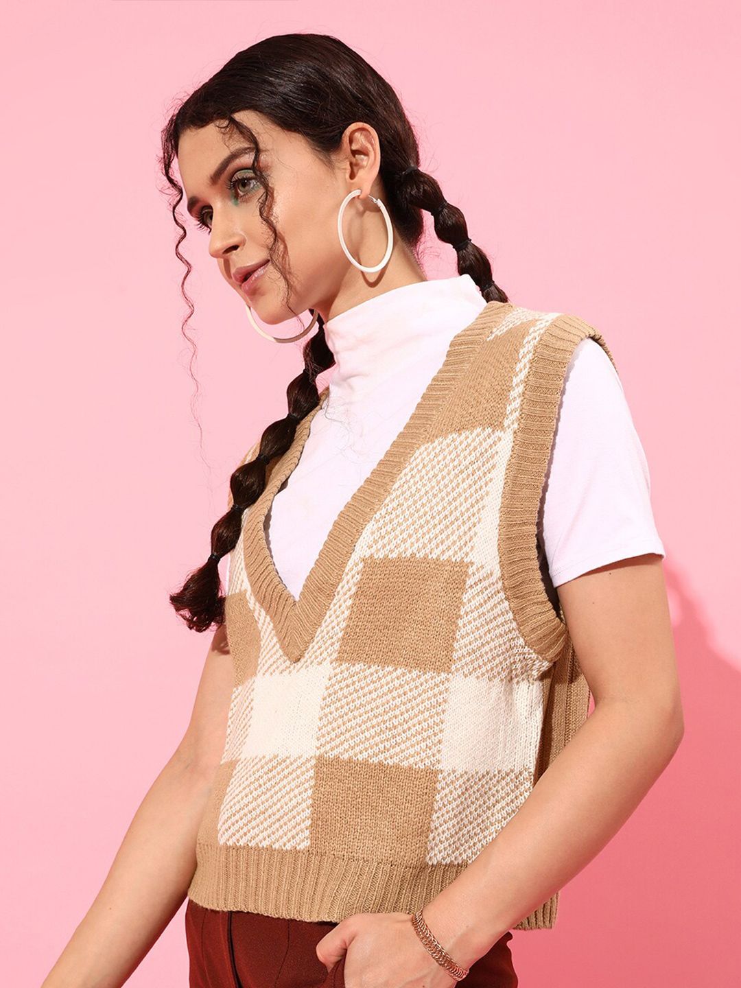 STREET 9 Women Deep Brown Checked Sweater