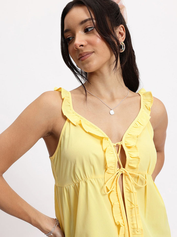 DressBerry Buttery Yellow Front Tie-Ups A-Line Top