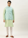 SOJANYA Lelaki Motif Etnik Biru & Hijau Kurta Sulam Churidar