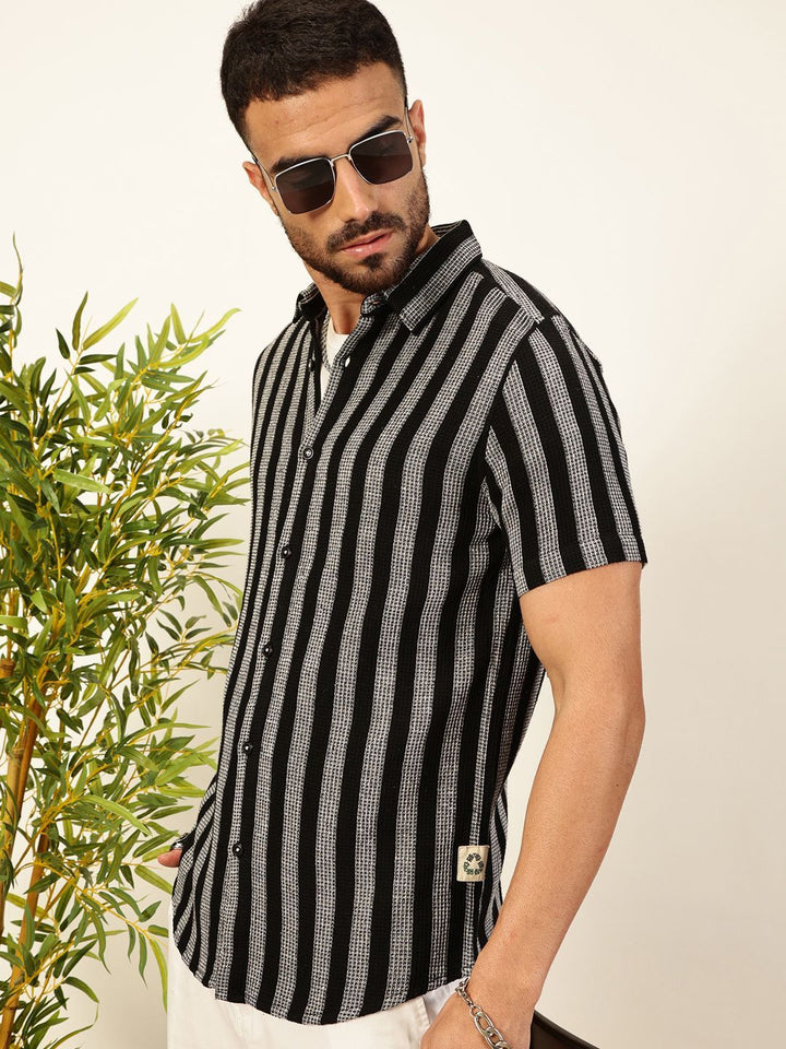 Thomas Scott Men Premium Slim Fit Vertical Striped Casual Shirt