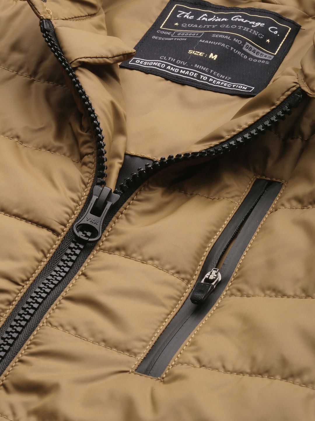 The Indian Garage Co Men Zip-Front Puffer Jacket with Zipper Pockets