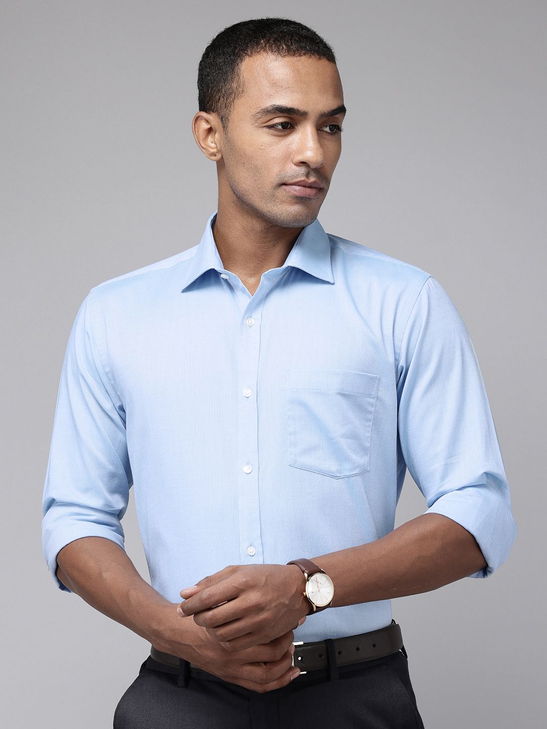 Park Avenue Pure Cotton Self Design Slim Fit Opaque Formal Shirt