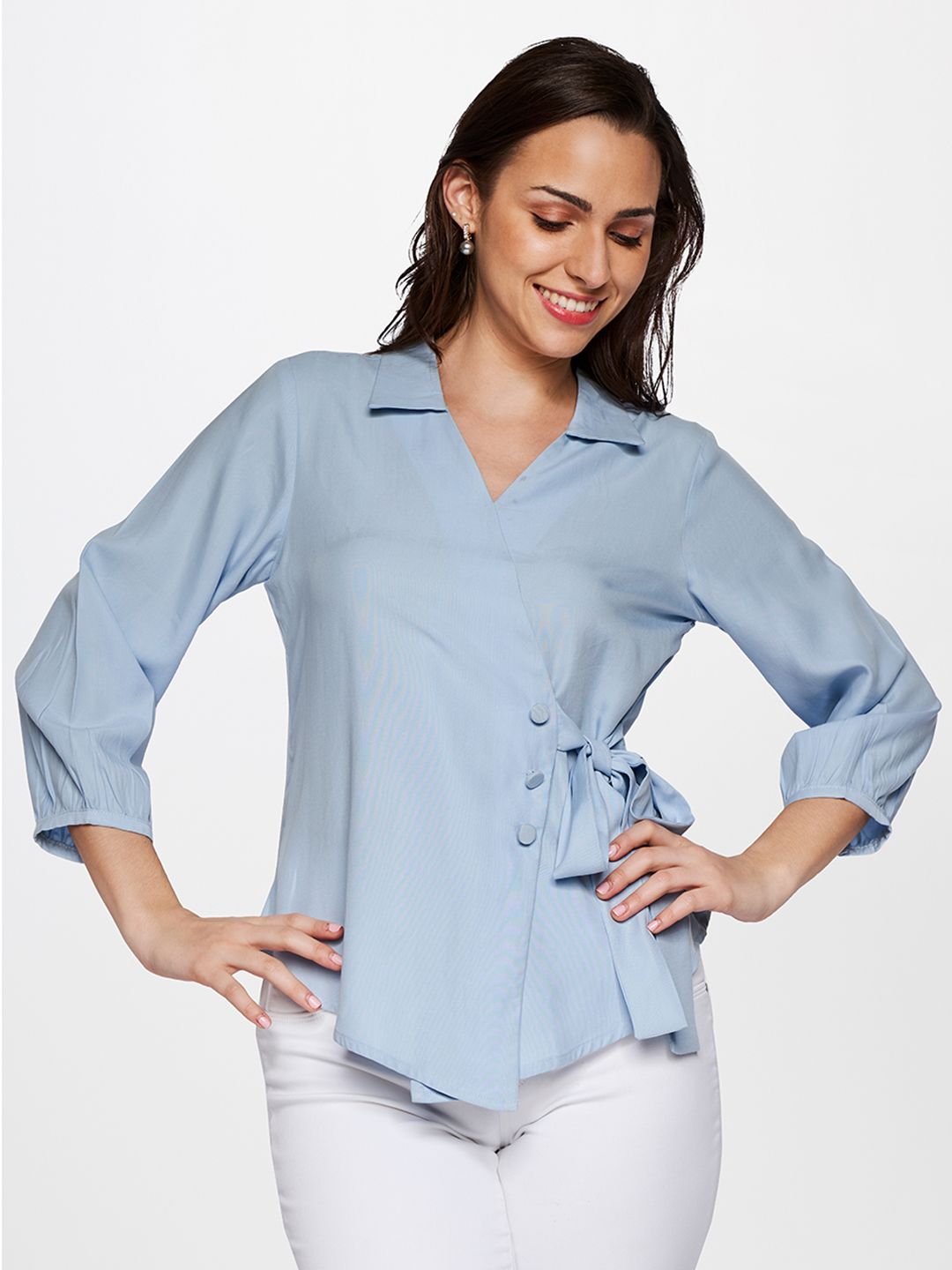 AND Puff Sleeve Wrap Top