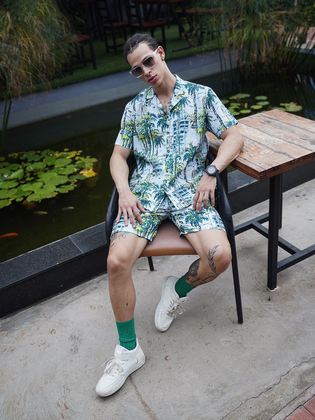 The Indian Garage Co Men Tropical Printed Short with Shirt