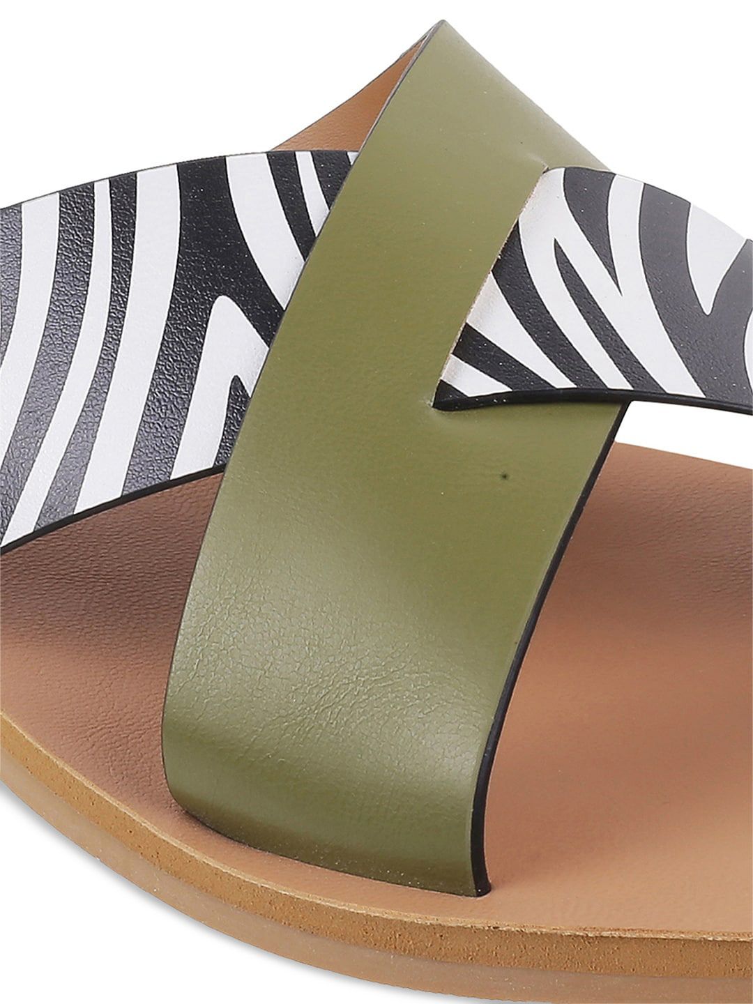Metro Women Green Printed Open Toe Flats with Laser Cuts