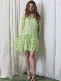 RAREISM Abstract Print Puff Sleeve Drop-Waist Dress
