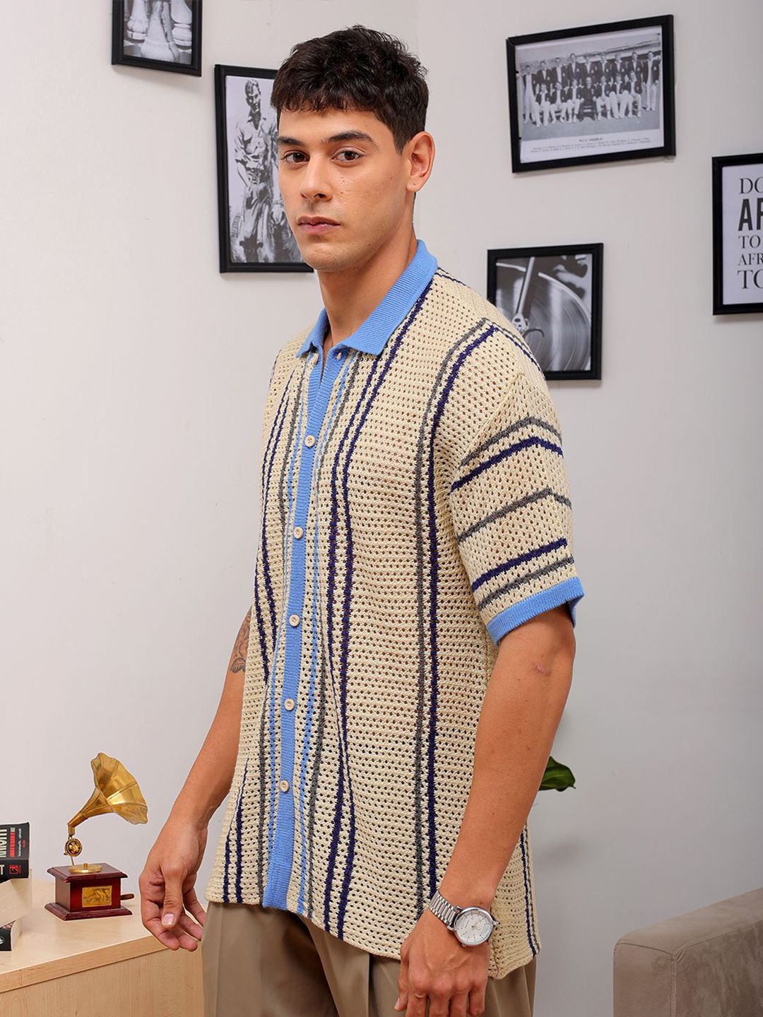 The Indian Garage Co Self Design Spread Collar Relaxed Fit Shirt