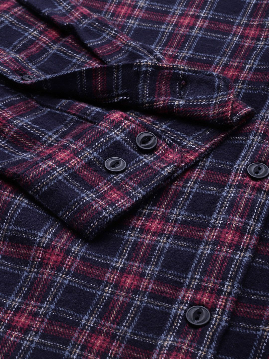THE BEAR HOUSE Men Navy Blue & Maroon Slim Fit Checked Flannel Cotton Casual Shirt