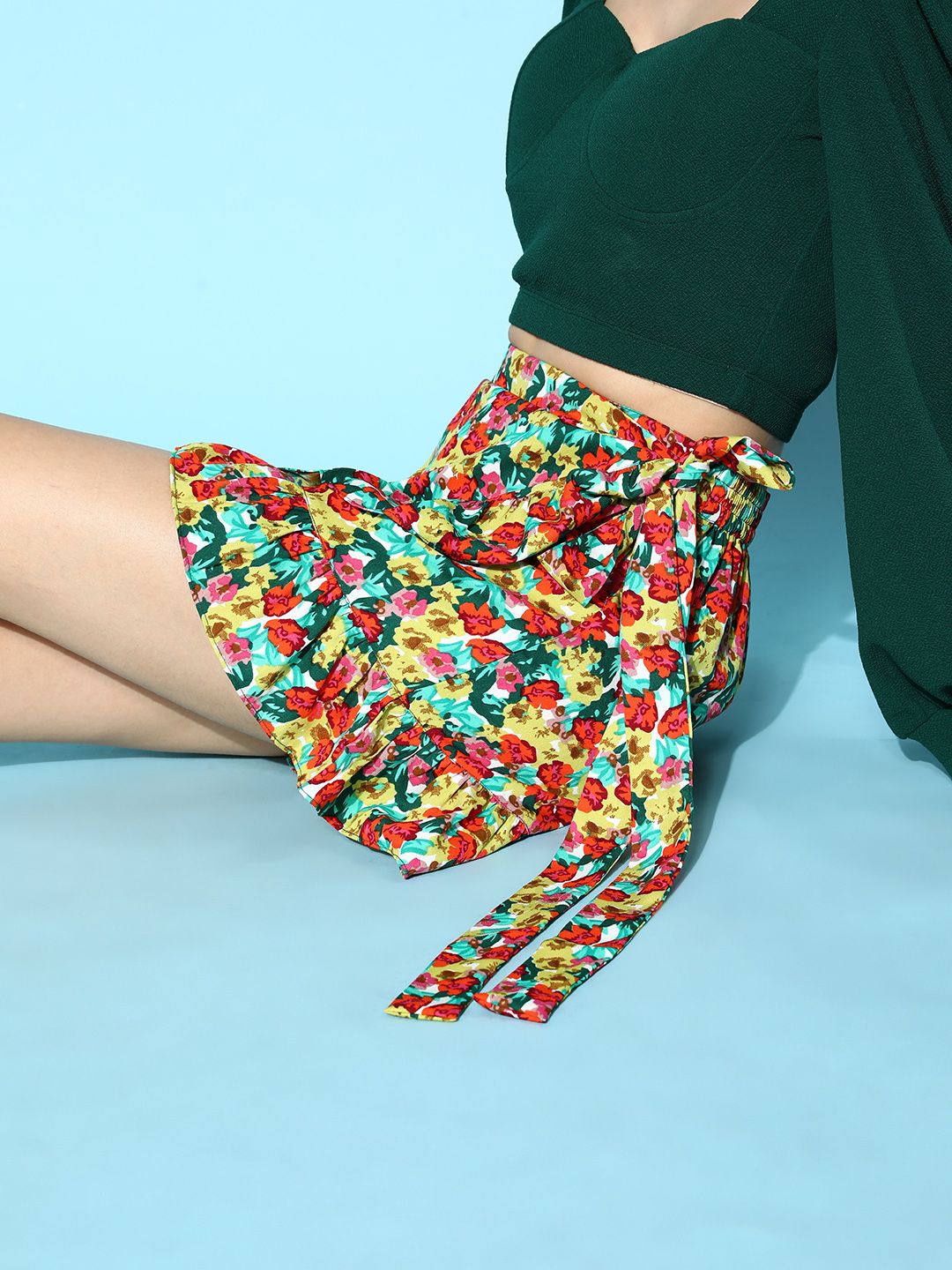 Berrylush  Gorgeous Red Floral Ruffled Skirt
