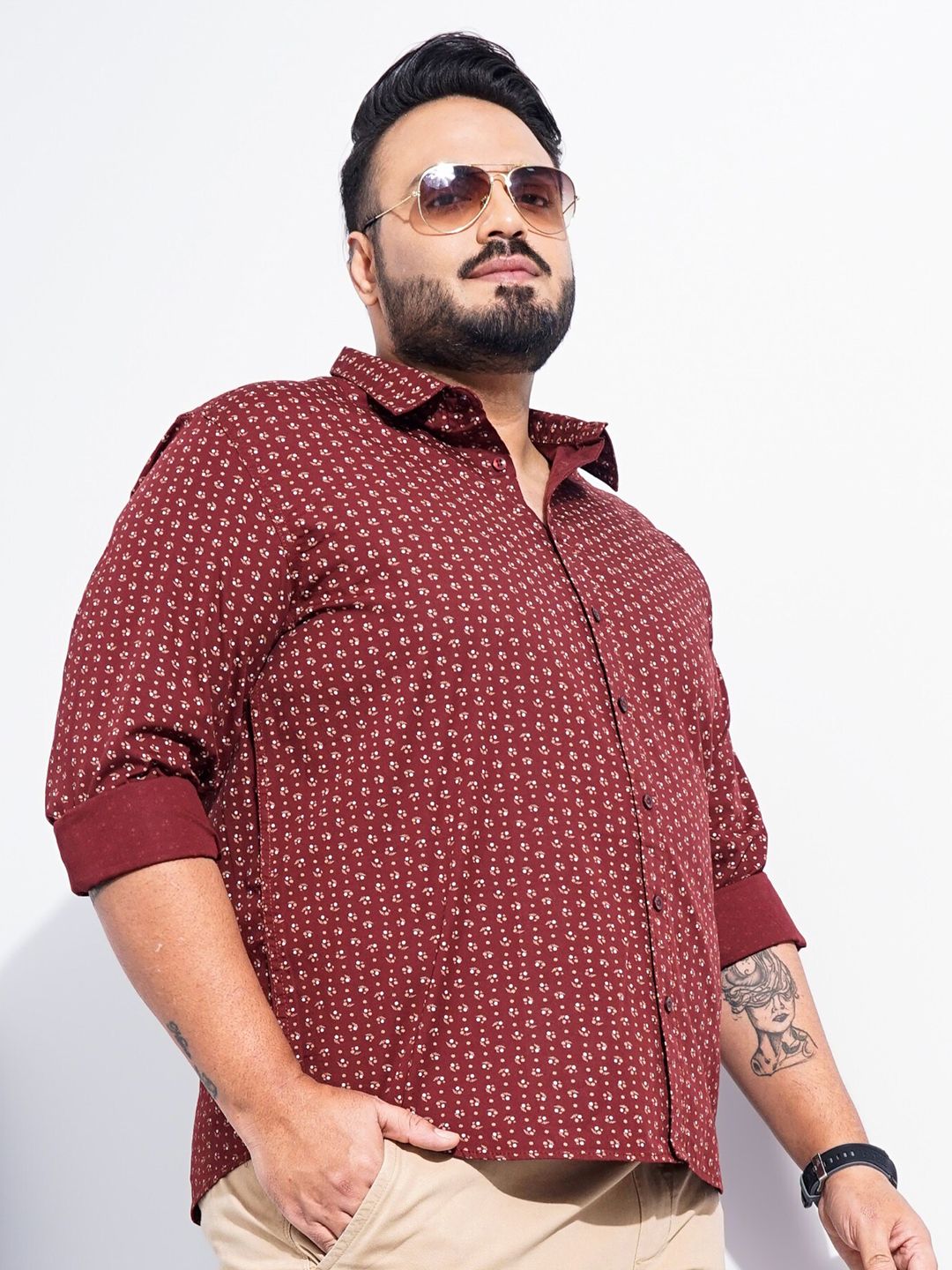 The Indian Garage Co Plus Size Micro Ditsy Printed Cotton Casual Shirt