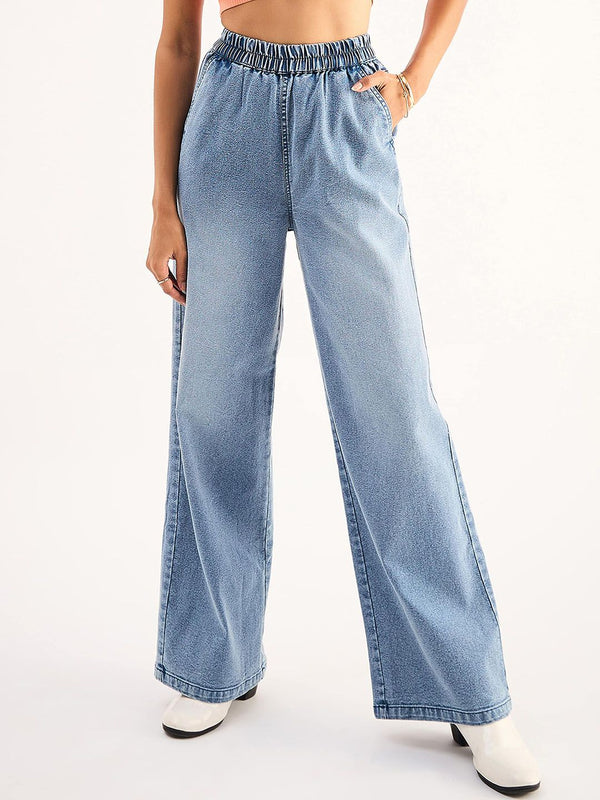 SASSAFRAS BASICS Women Clean Look Straight Fit Heavy Fade Acid Wash Stretchable Jeans