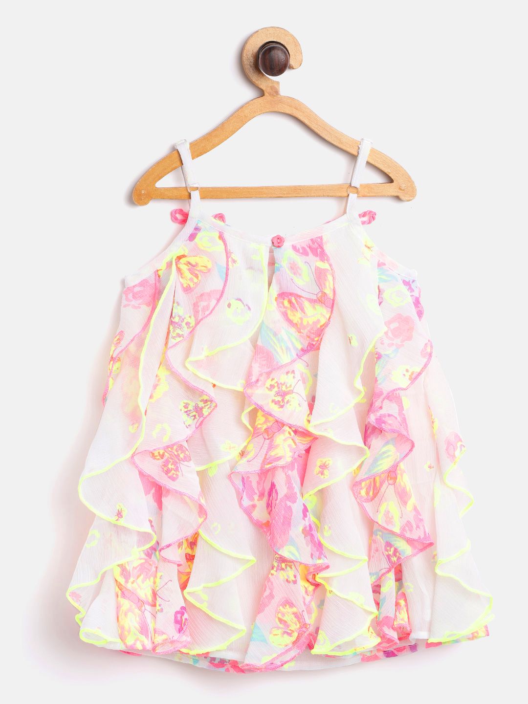 Nauti Nati Infant Girls Multicoloured Floral & Butterfly Print Ruffled A-Line Dress
