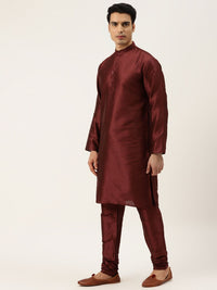SOJANYA Men Maroon & Black Kurta with Churidar
