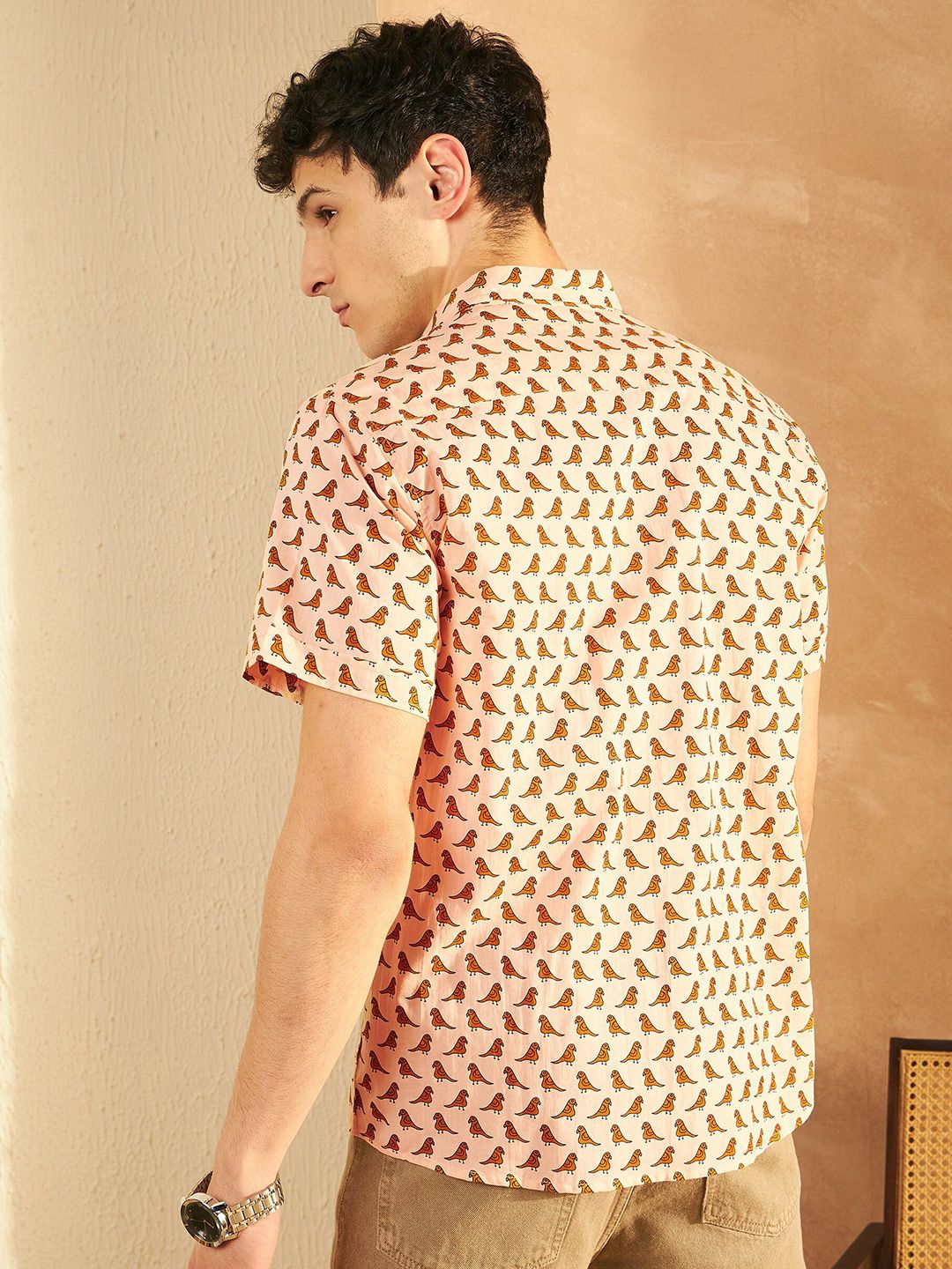 DENNISON Smart Ethnic Motifs Printed Spread Collar Cotton Oversized Lightweight Shirt