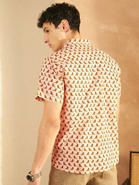DENNISON Smart Ethnic Motifs Printed Spread Collar Cotton Oversized Lightweight Shirt